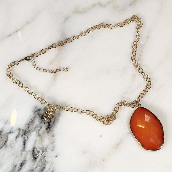 Orange & Gold Pendant Statement Necklace - Picture 2 of 5